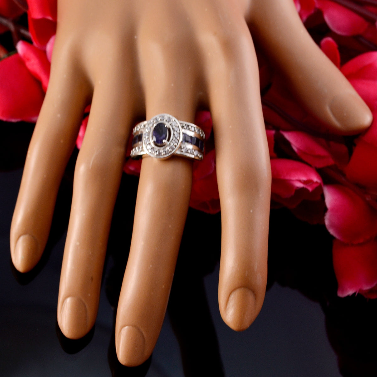 Natcha Modern Blue Halo Ring with Gemstone Sparkle