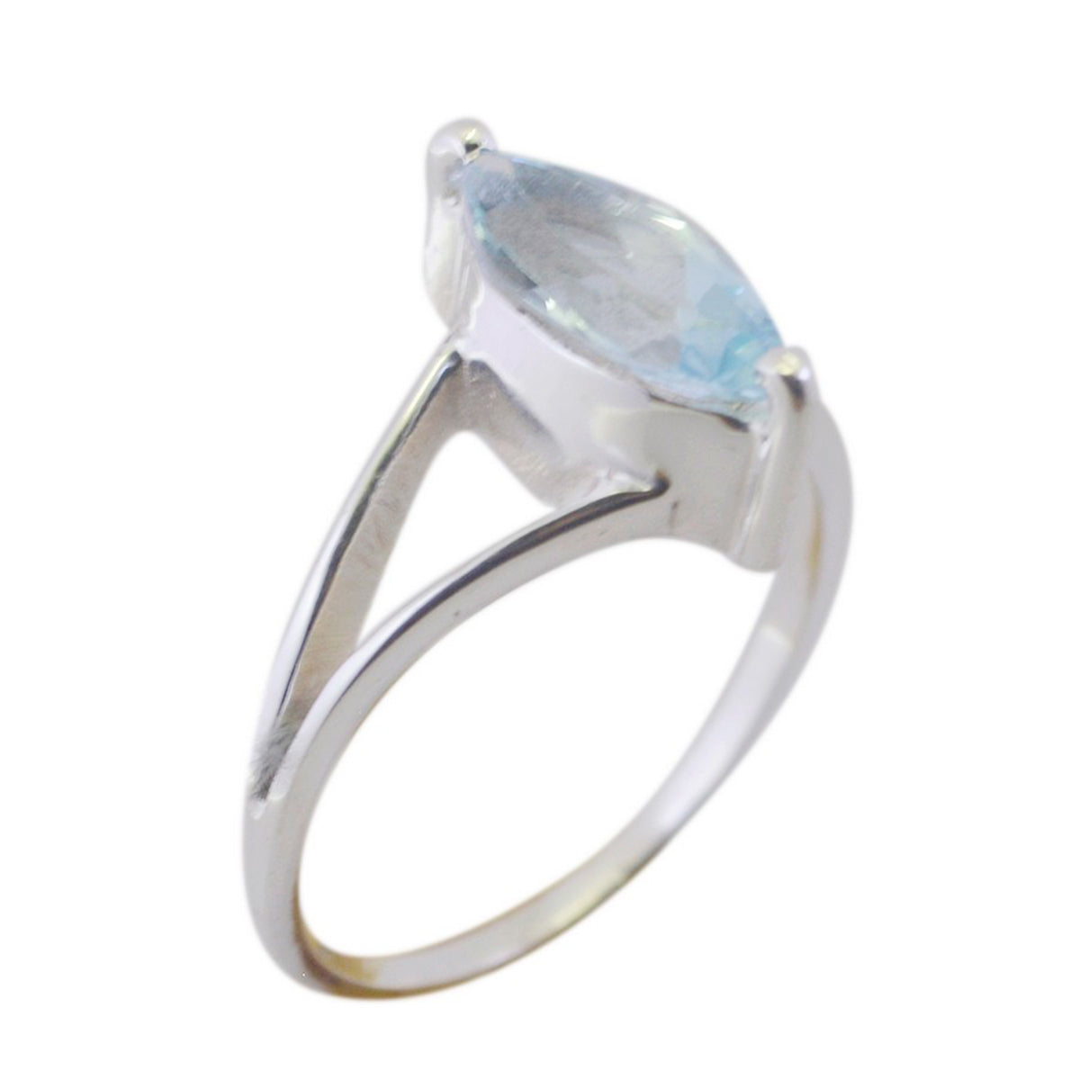 Zoey modern blue solitaire ring featuring a marquise-cut blue gemstone set in a sleek silver band
