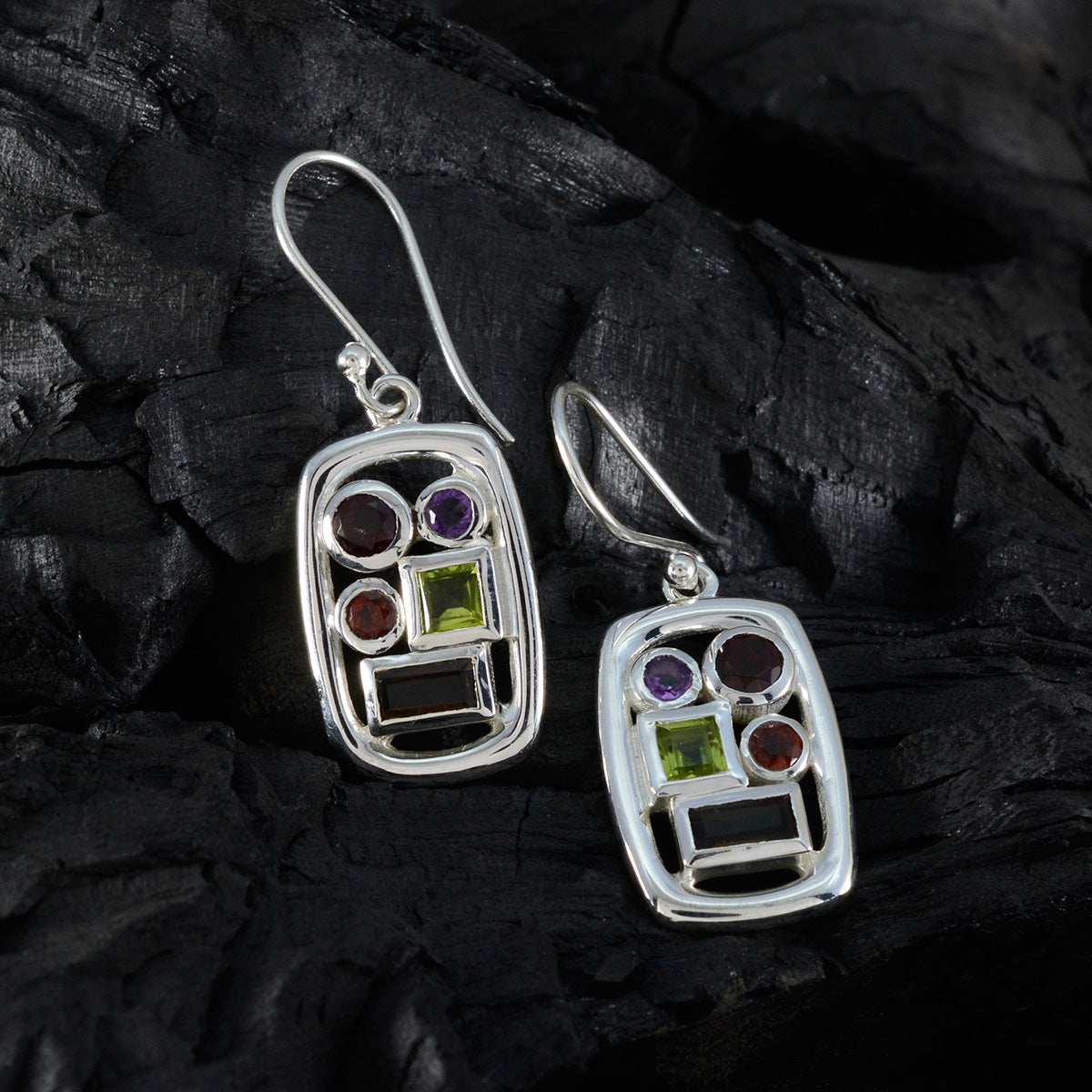 Joaquina Multicolor Dangle Earrings with Gemstones