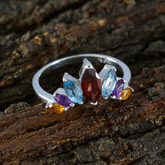 Dewi multicolor gemstone crown ring with varied colored stones set on silver band