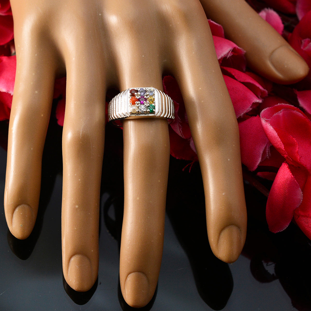 Zazlle Navratna Fashion Ring India - Colorful Gemstone Design