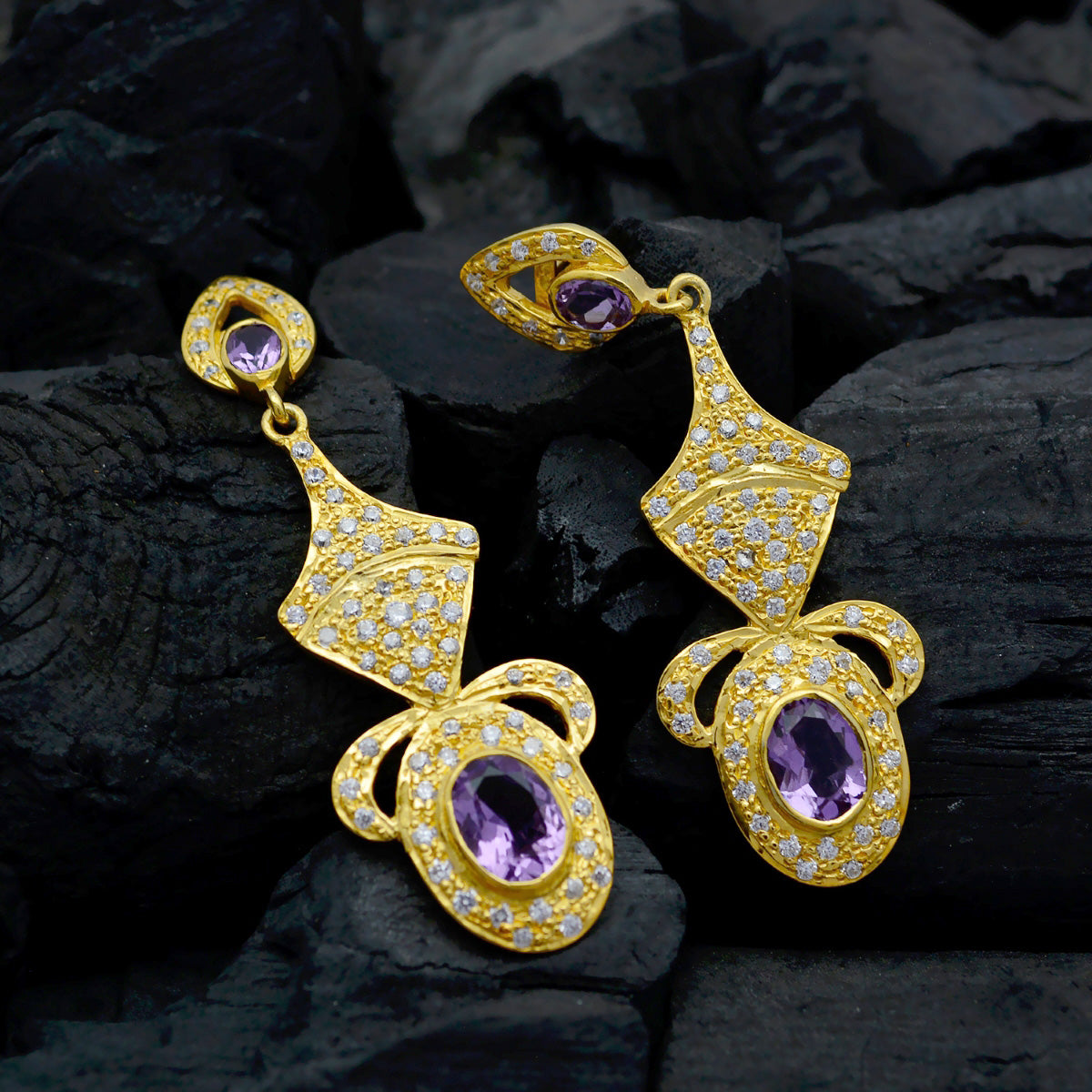Kristine Gold-Detailed Dangle Earrings with Gemstones