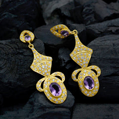 Kristine Gold-Detailed Dangle Earrings with Gemstones