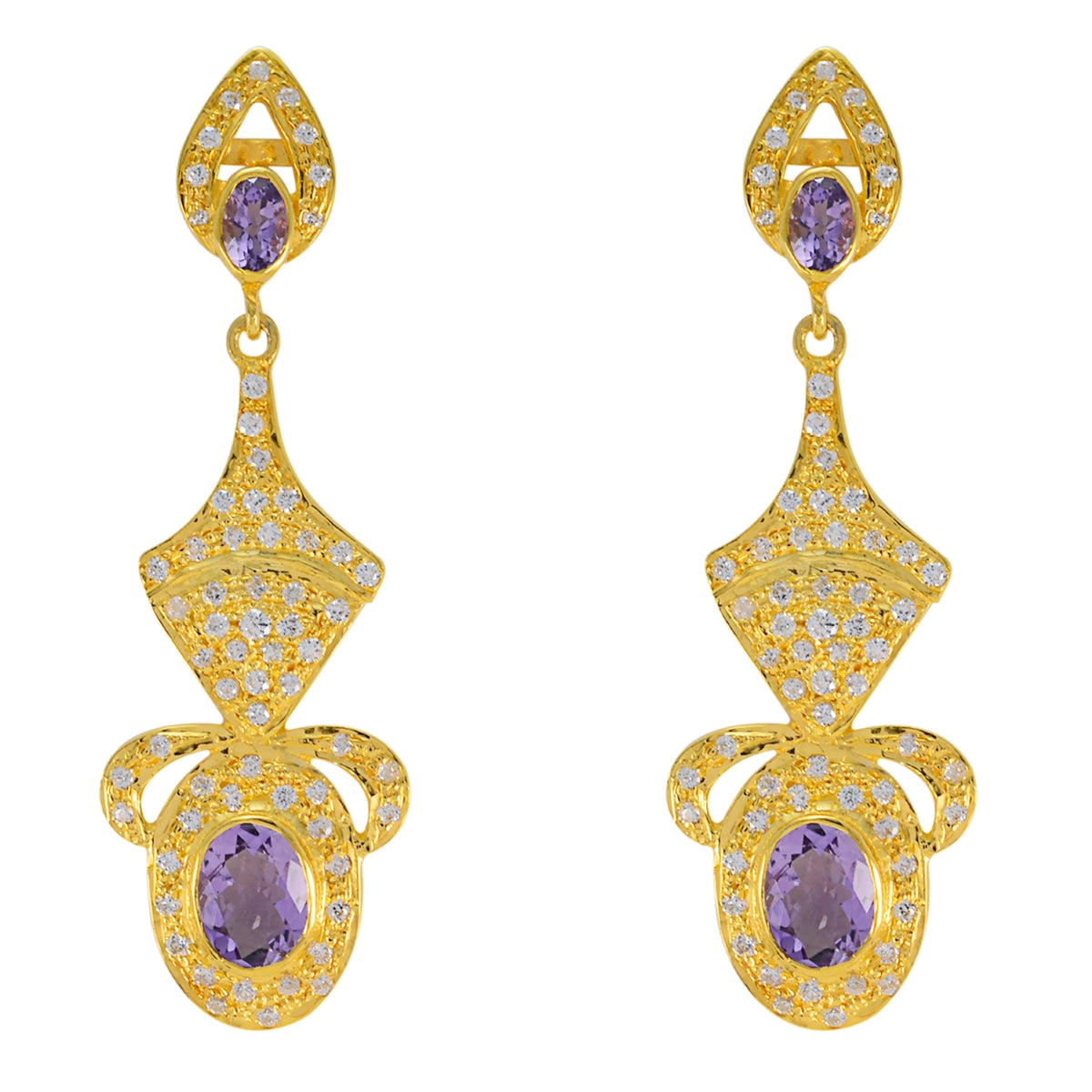 Kristine Gold-Detailed Dangle Earrings with Gemstones Amethyst Purple Stud