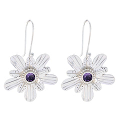 Ella Party Wear Purple Earrings with Flower Design Amethyst Purple Dangle