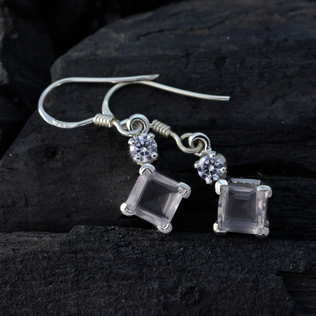 Yan Pink Dangle Earrings with Gemstone Charm