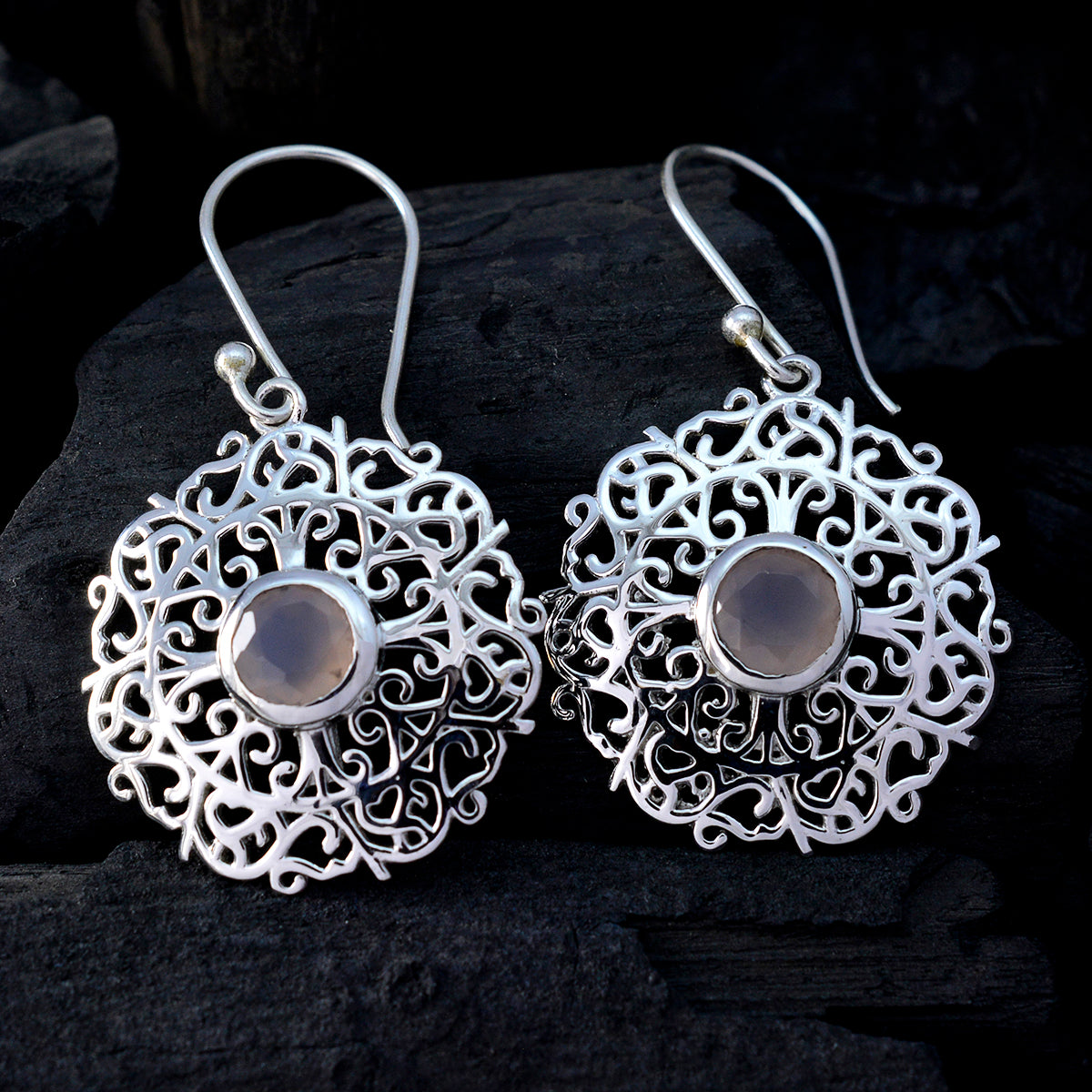 Natalie Pink Solitaire Dangle Earrings - Elegant Design
