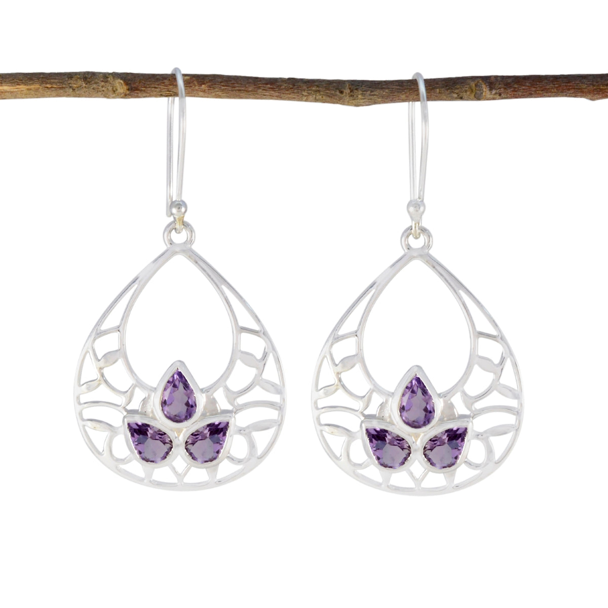 Laura Purple Dangle Earrings with Elegant Design Amethyst Purple Dangle