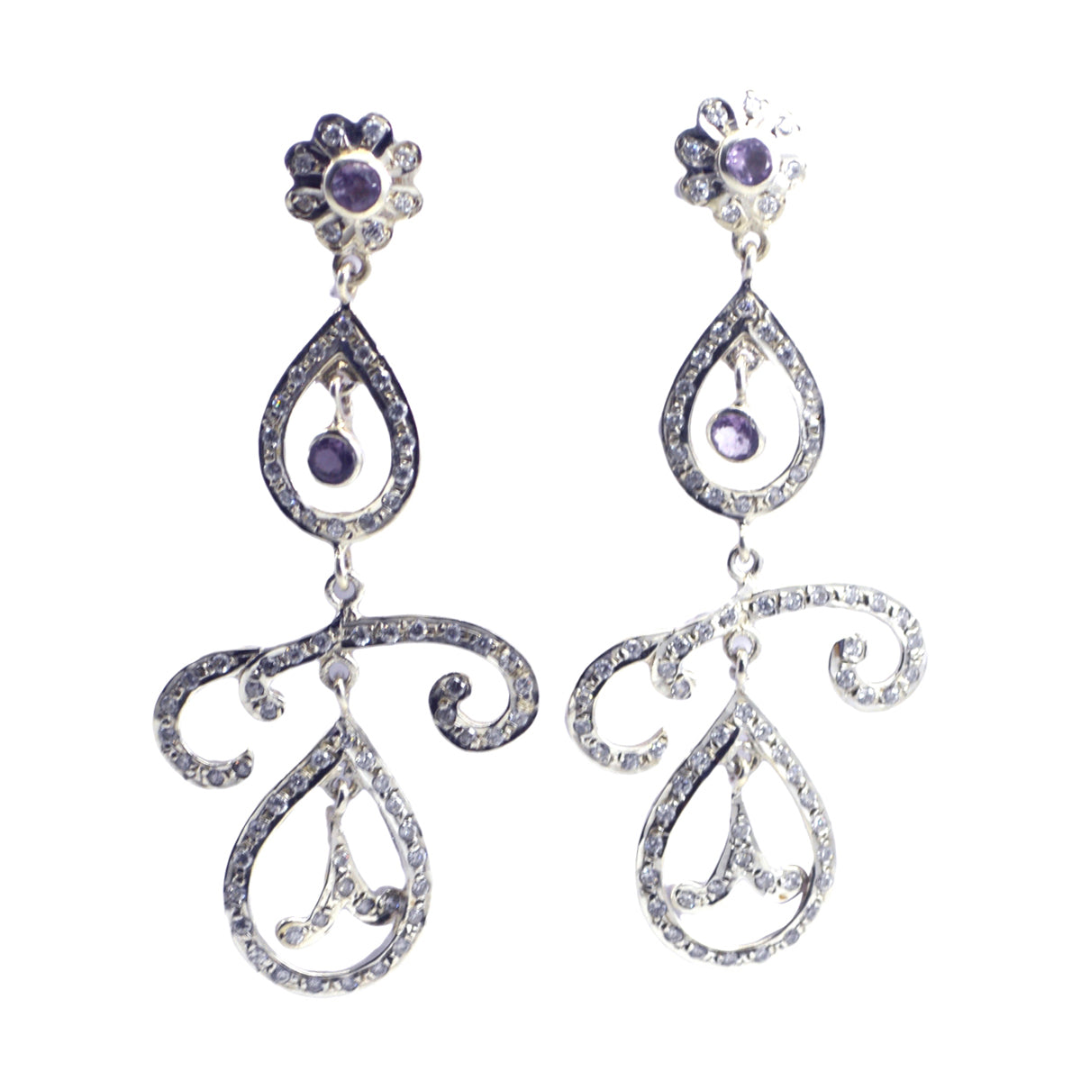 Nisa Purple Dangle Earrings with Sparkling Details Amethyst Purple Dangle