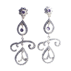 Nisa Purple Dangle Earrings with Sparkling Details Amethyst Purple Dangle