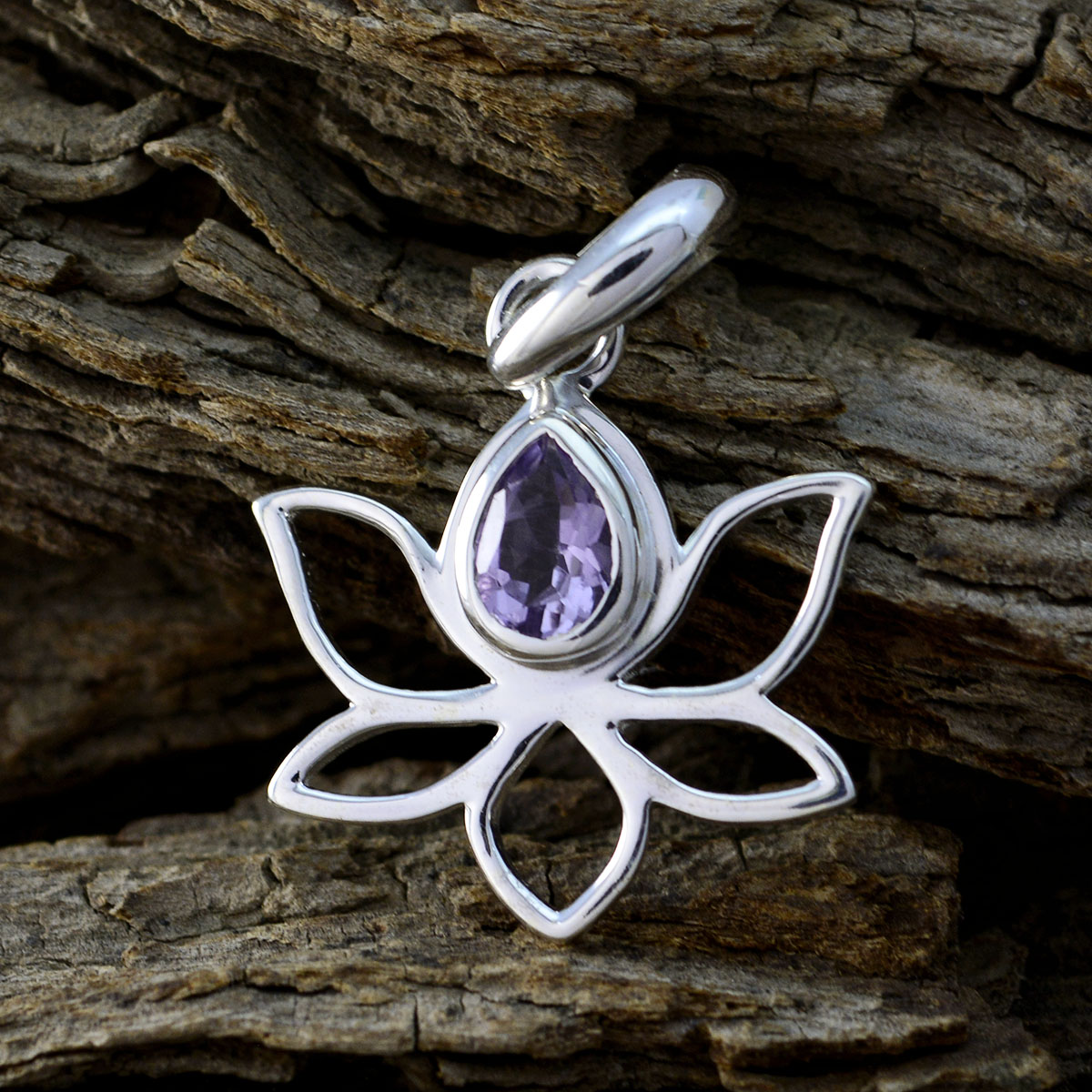 Eun-ji Purple Gemstone Pendant - Elegant Lotus Design
