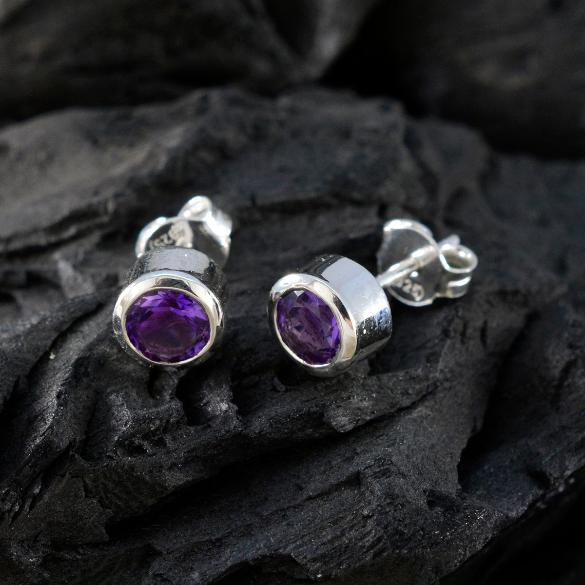 Maria Purple Solitaire Stud Earrings for Everyday Glam