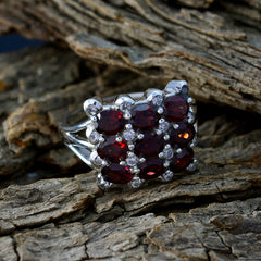 Camilla ornate silver statement red navratna ring for women with nine deep red gemstones