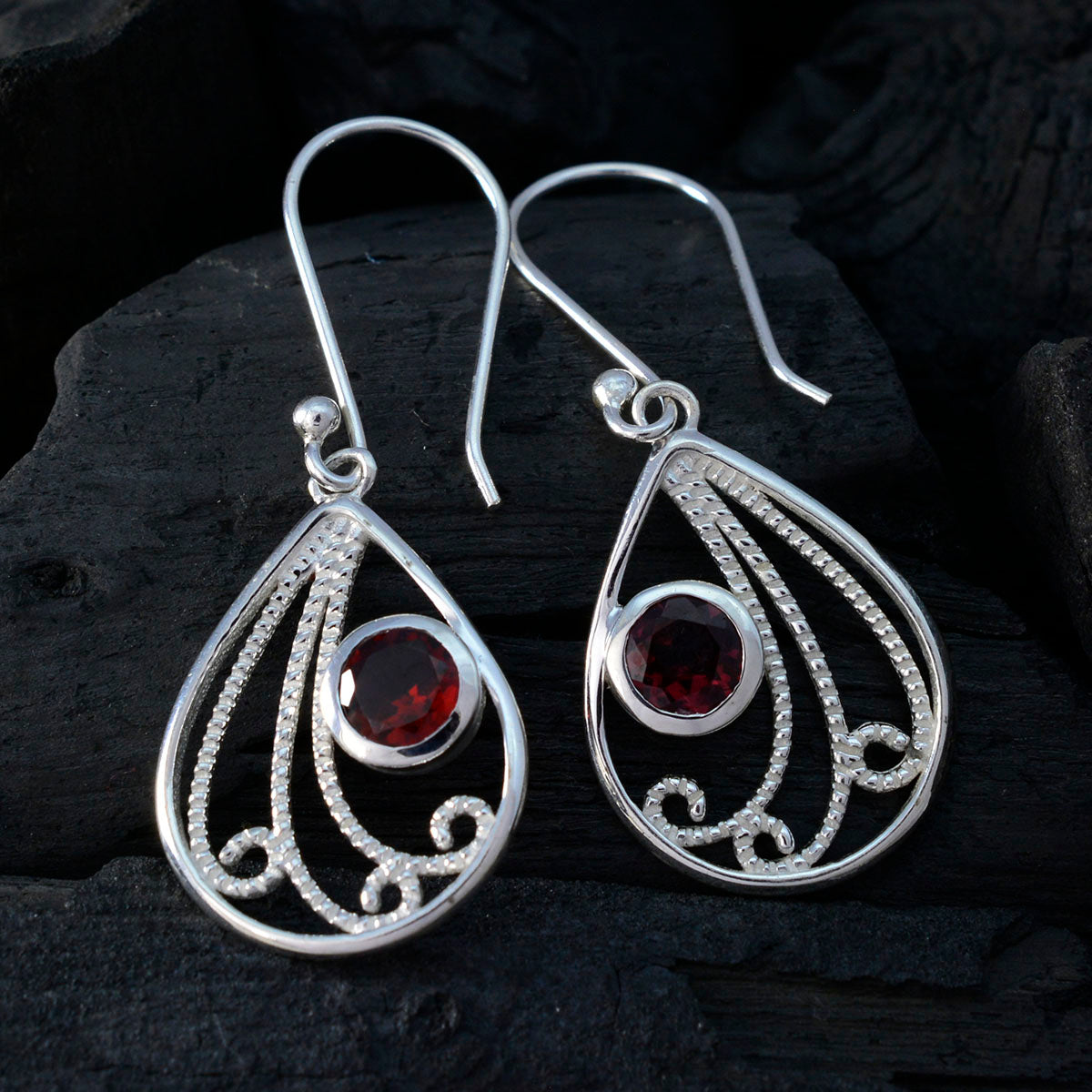 Yasmine Red Dangle Earrings with Glamorous Gemstones