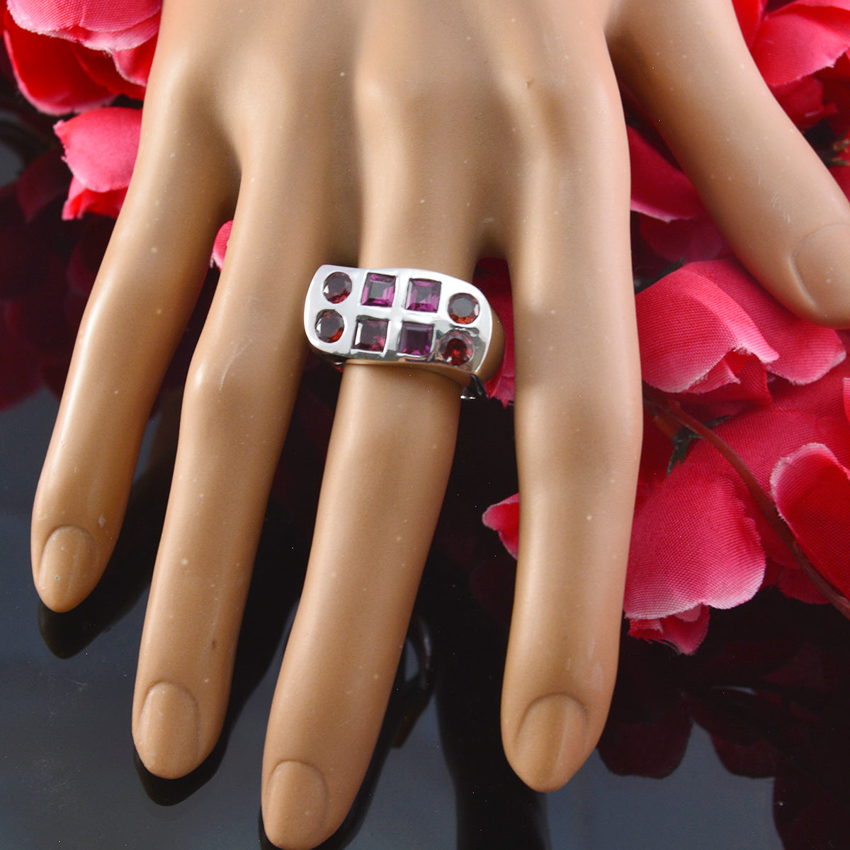 Stella Red Gemstone Signet Ring With Silver Band