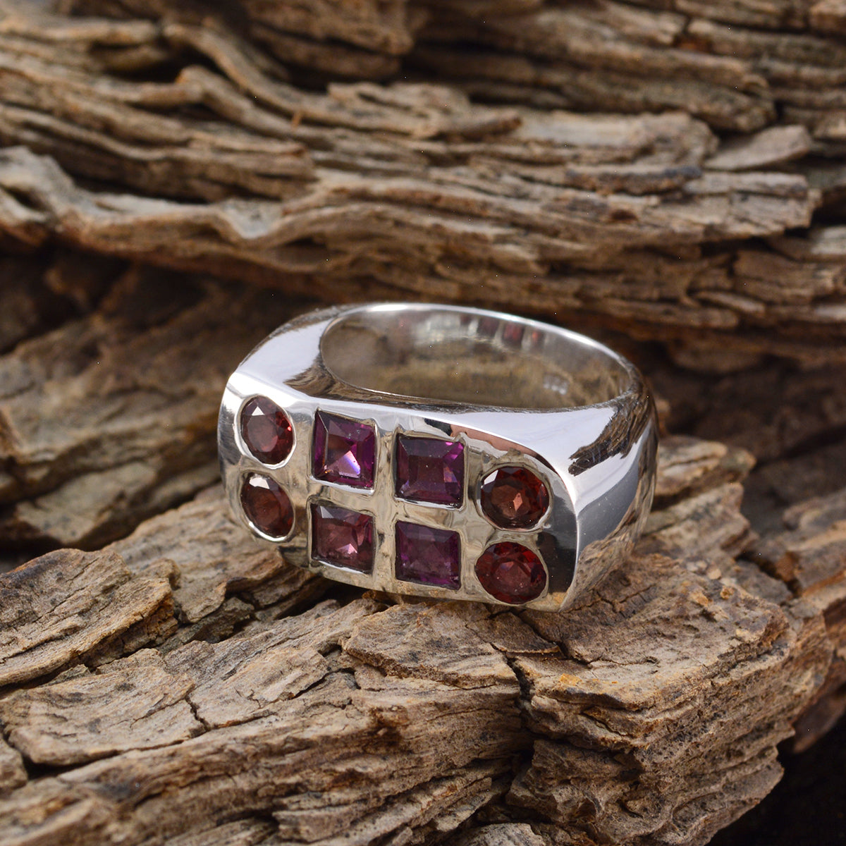 Stella Red Gemstone Signet Ring With Silver Band