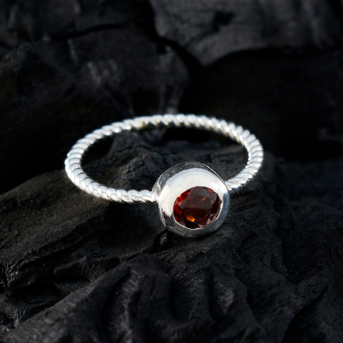 Saanvi Red Solitaire Ring for Women with Twisted Band