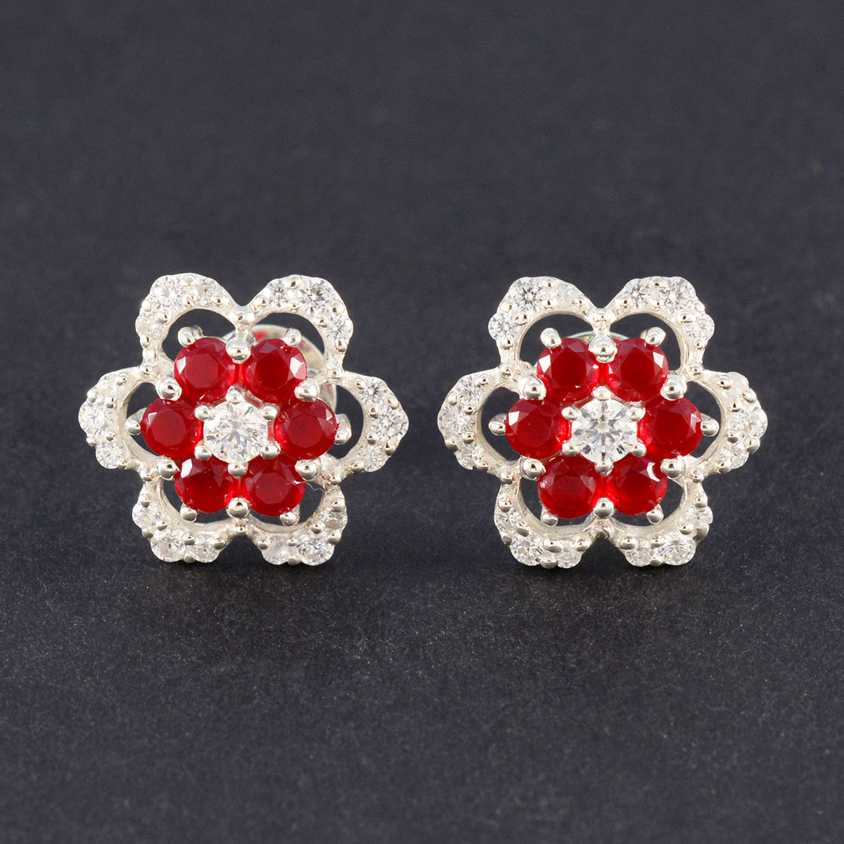 Fernanda Red Stud Earrings for Women - Floral Design
