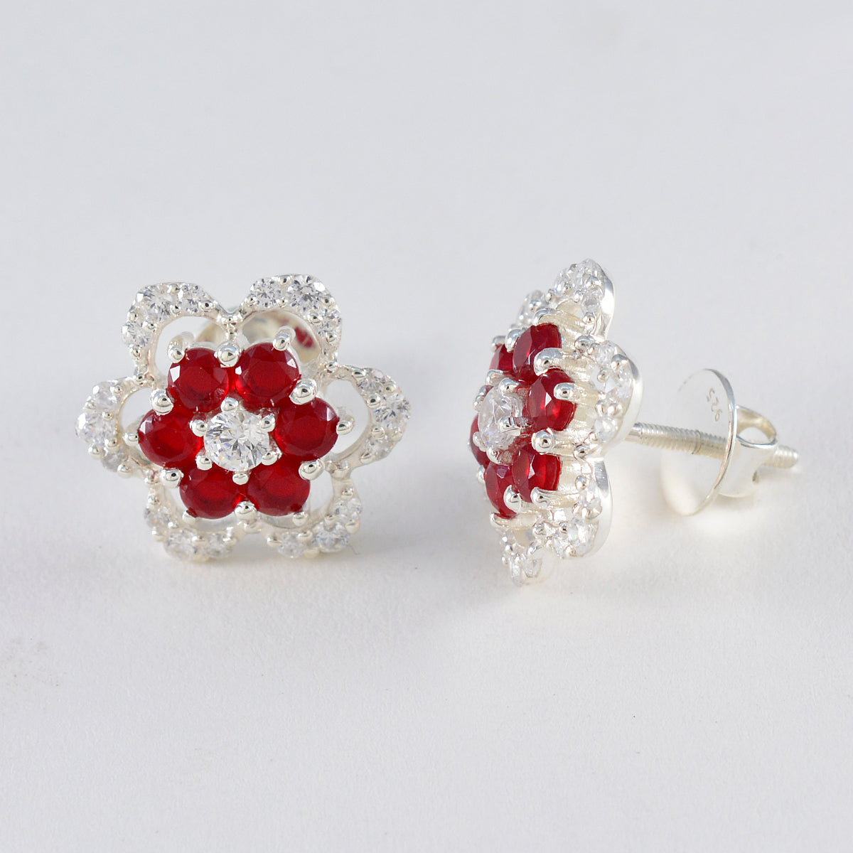 Fernanda Red Stud Earrings for Women - Floral Design