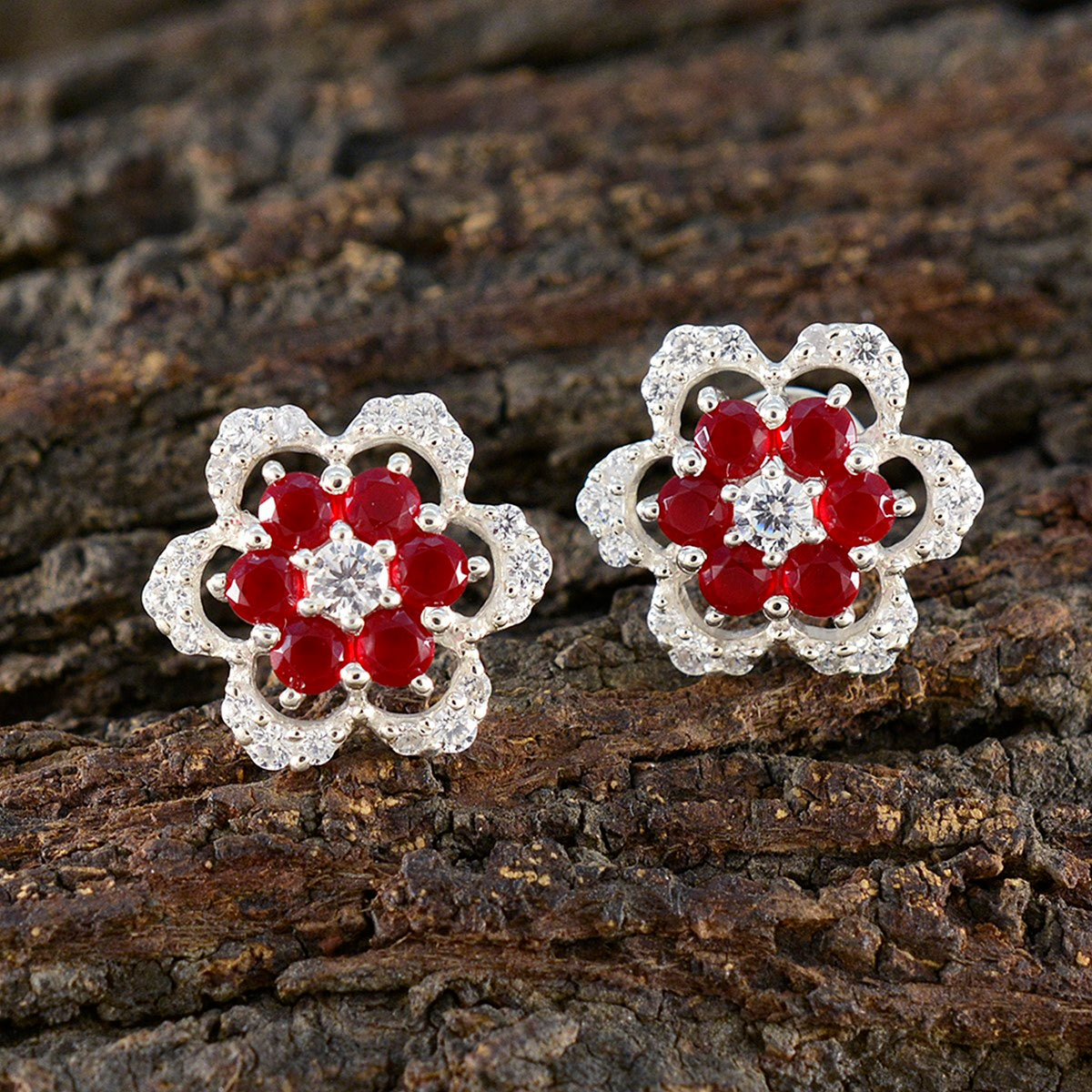Fernanda Red Stud Earrings for Women - Floral Design