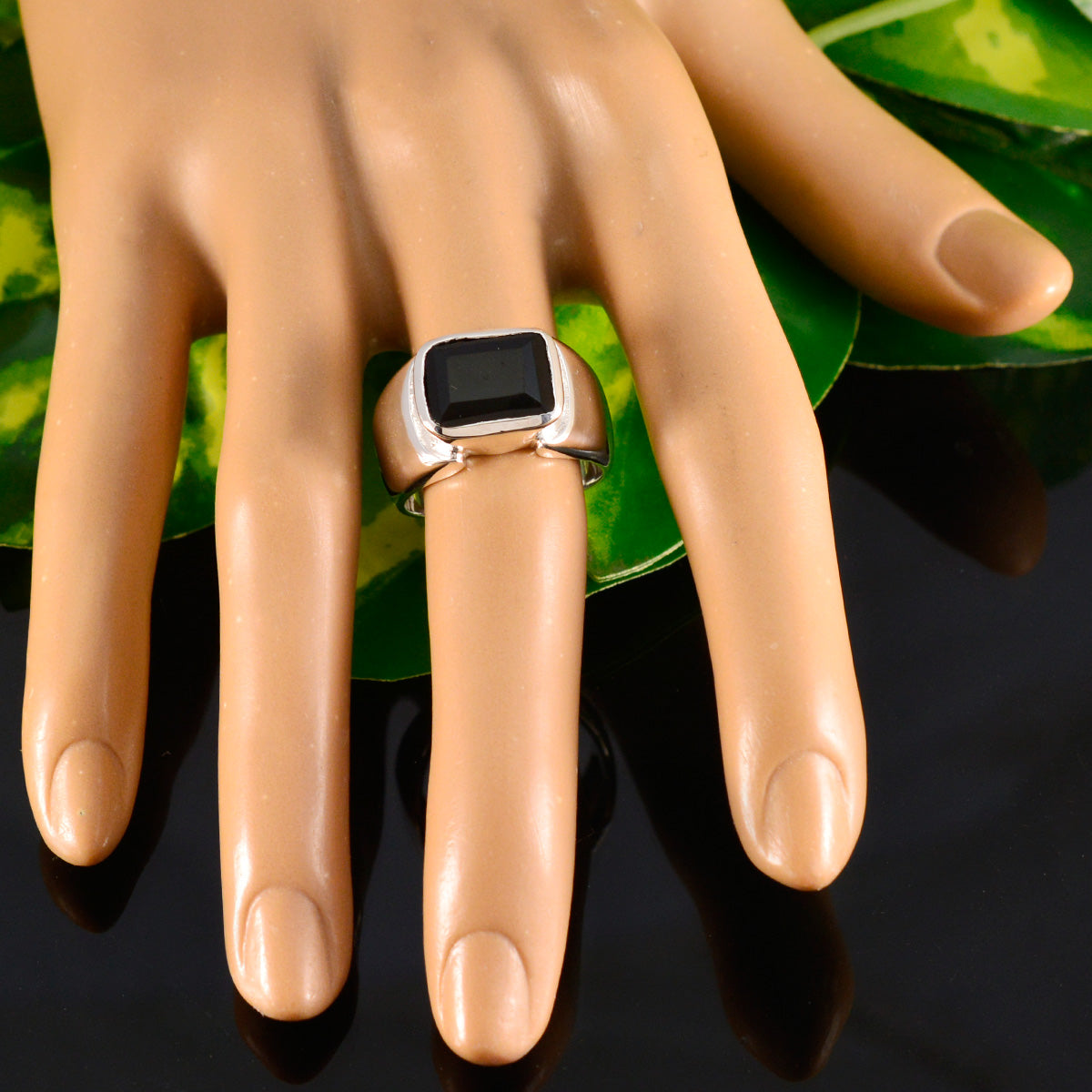 Elena Abstract Black Solitaire Ring