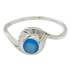 Ji-eun Abstract Blue Solitaire Ring Blue Chalcedony Blue