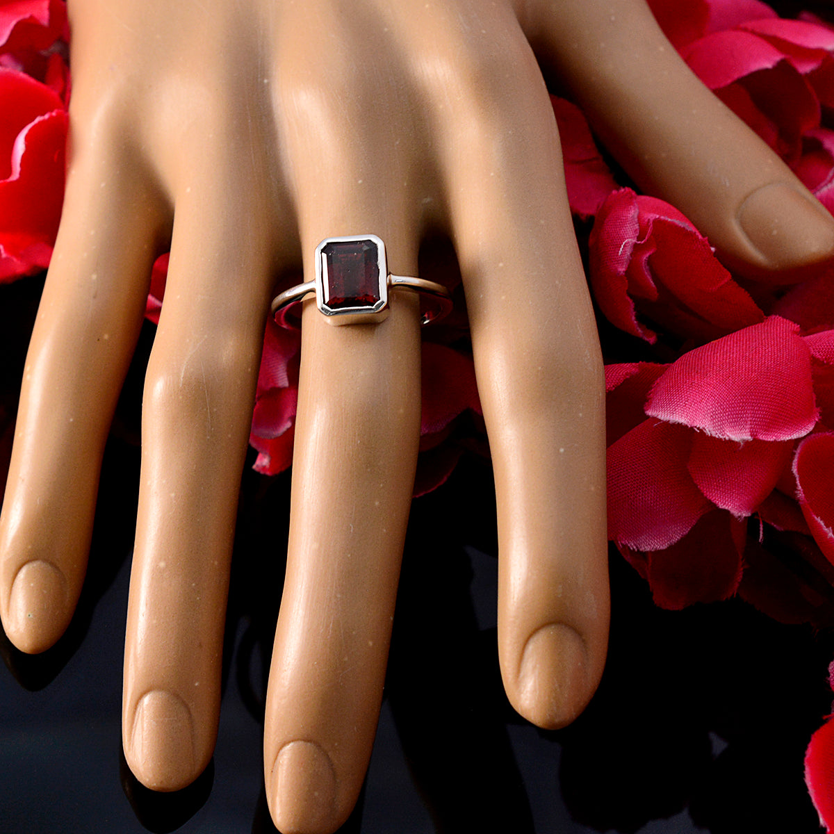 Wen Abstract Red Solitaire Ring in Sterling Silver