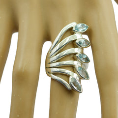 Freya silver multi band statement ring with five marquise stones in fan design antique blue gemstone ring