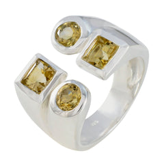 Nella sterling silver open band antique yellow gemstone ring with four faceted yellow stones for statement wear