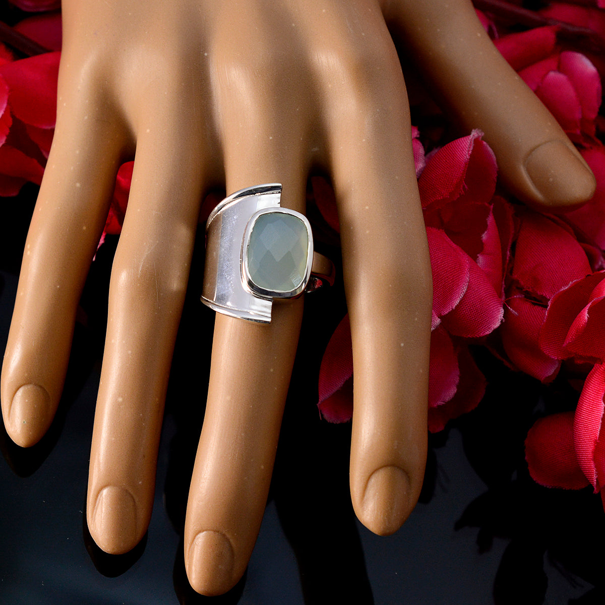Ananya Aqua Solitaire Ring for Women in Sterling Silver