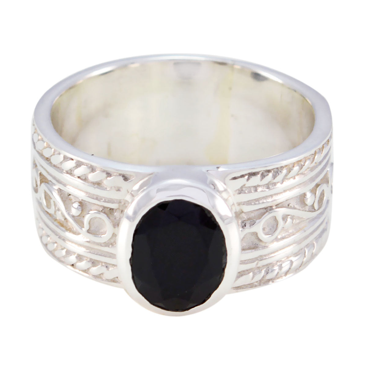 Joaquina Art Deco Black Solitaire Ring in Sterling Silver