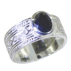 Joaquina Art Deco Black Solitaire Ring in Sterling Silver Black Onyx Black