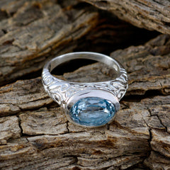 Valentina Art Deco Blue Solitaire Ring with Silver Detail