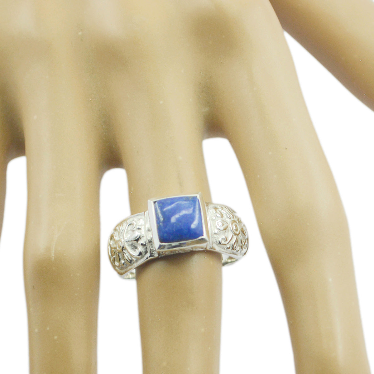 Riya Art Deco Blue Solitaire Ring in Sterling Silver