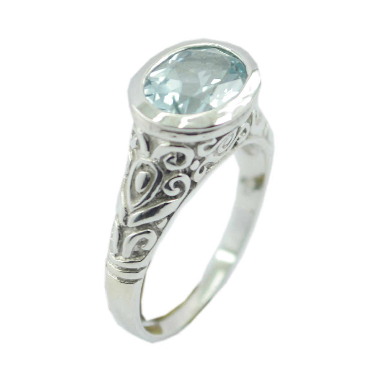 Valentina Art Deco Blue Solitaire Ring with Silver Detail