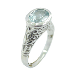 Valentina Art Deco Blue Solitaire Ring with Silver Detail