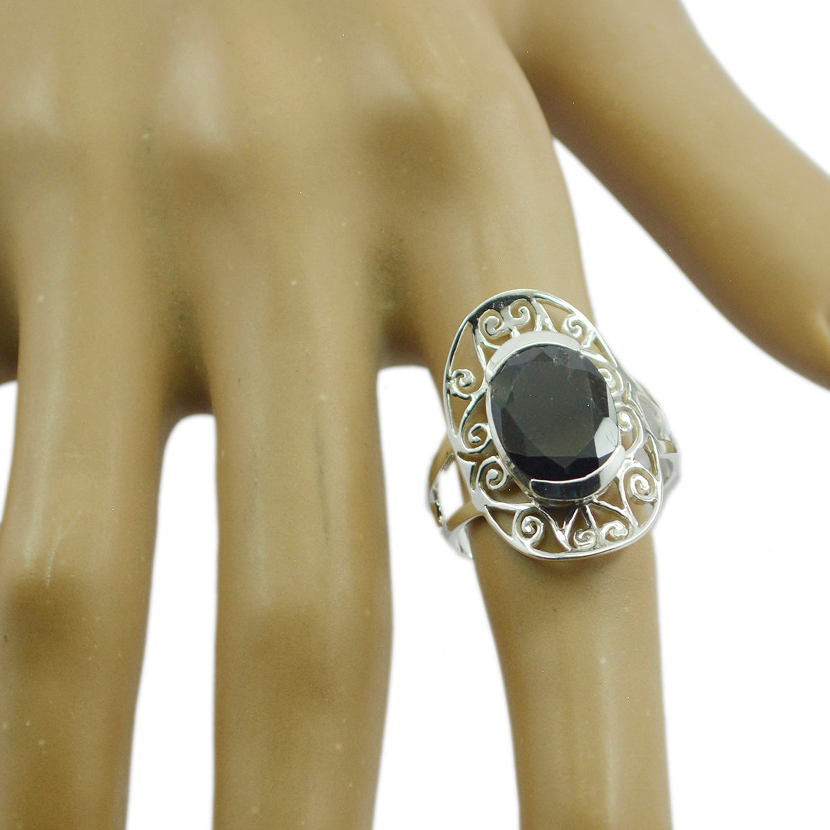 Nayara Art Deco Red Solitaire Ring with Silver Filigree