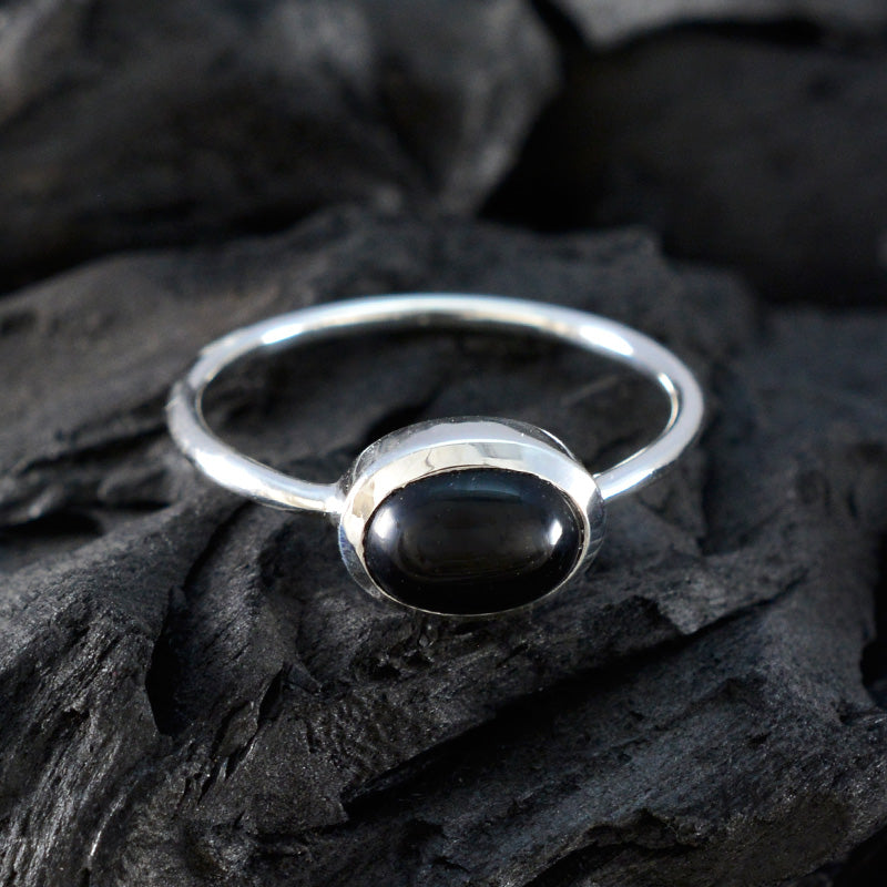 Nari Black Solitaire Ring India with Silver Band