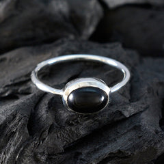 Nari Black Solitaire Ring India with Silver Band