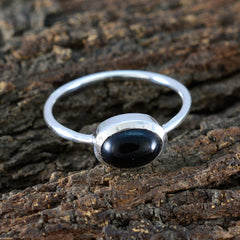 Nari Black Solitaire Ring India with Silver Band