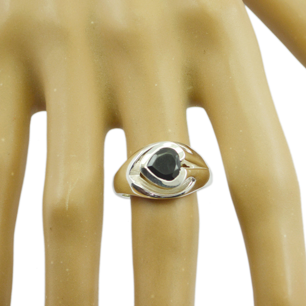 Angel Black Solitaire Ring with Silver Band