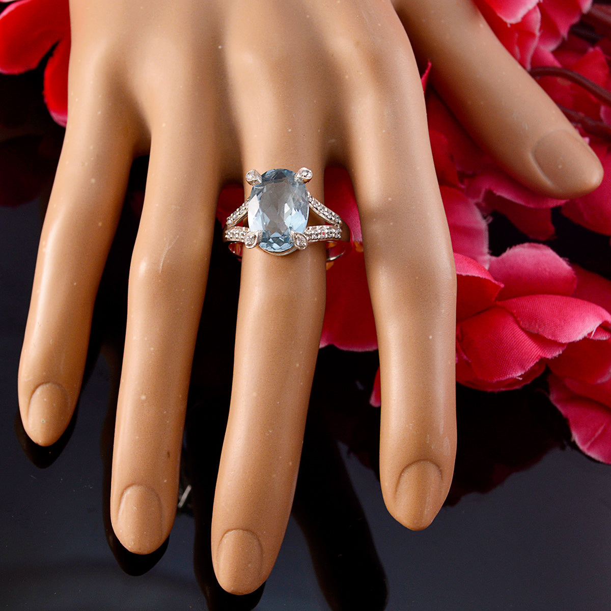 Nora Blue Gemstone Halo Ring with Sparkling Accents