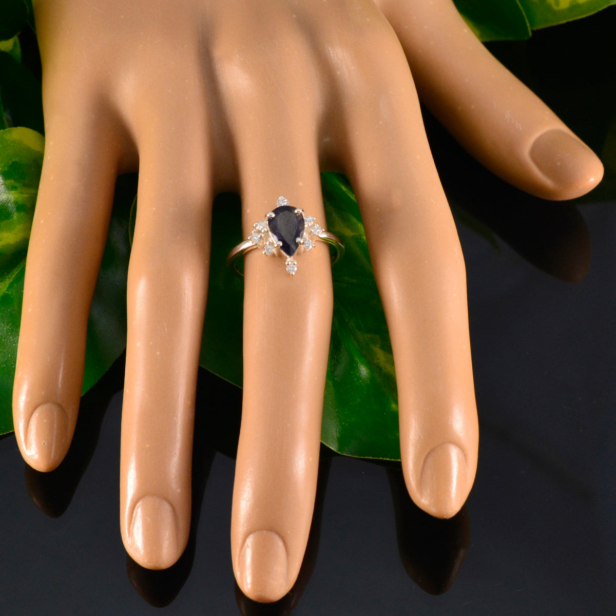 Kristine Blue Gemstone Halo Ring with Diamond Accent