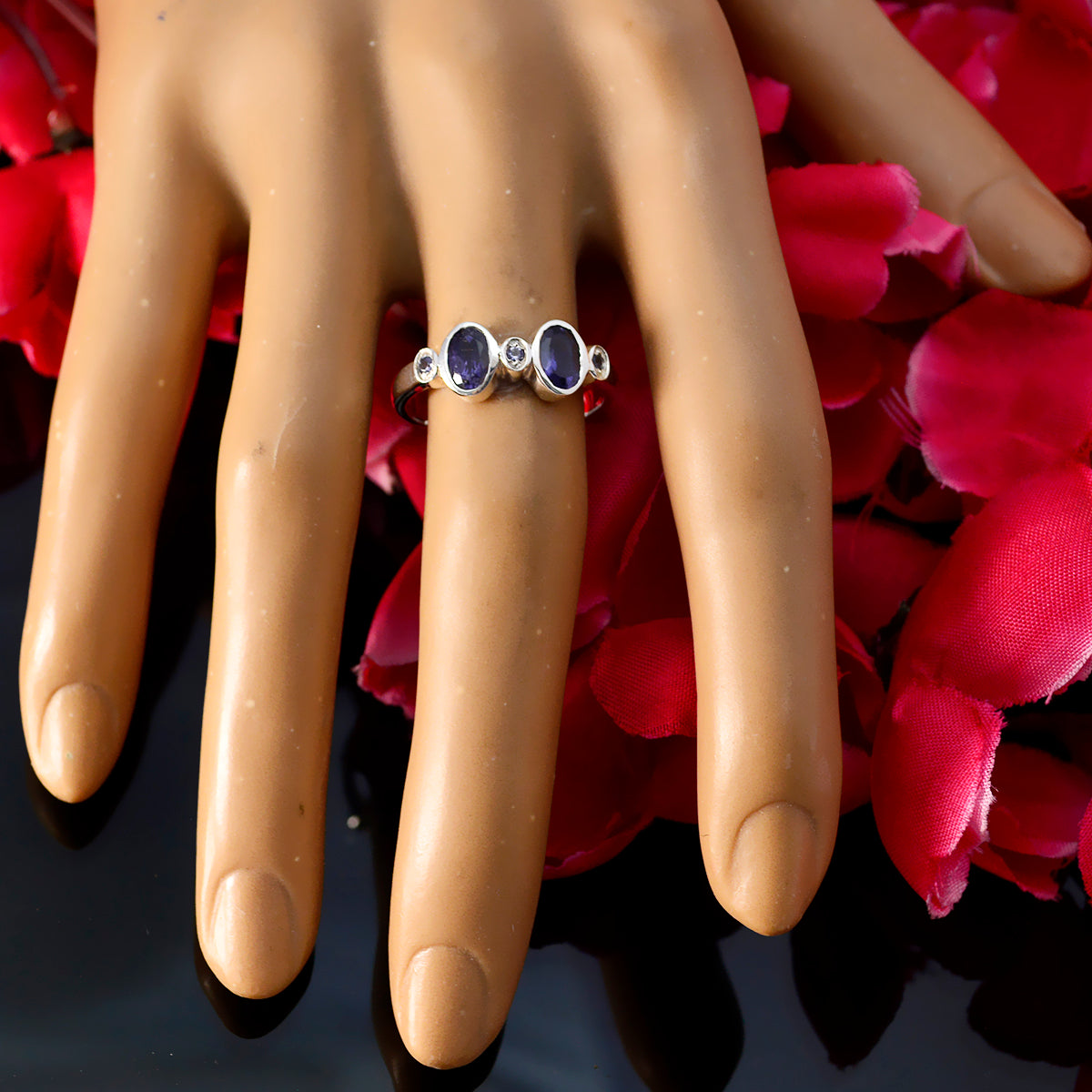 Ayesha Blue Gemstone Halo Ring Sterling Silver