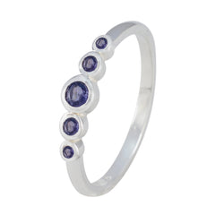 Ying sterling silver ring with five bezel set round blue gemstones minimalist design blue gemstone ring for women