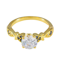 Araya Blue Halo Gemstone Ring with Gold Finish Blue Sapphire CZ Blue