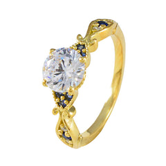 Araya Blue Halo Gemstone Ring with Gold Finish