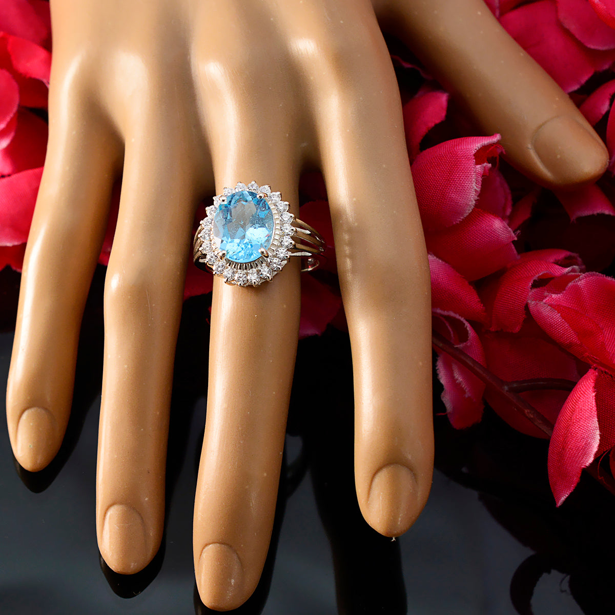 Savannah Blue Halo Ring for Women with Sparkling Gemstones