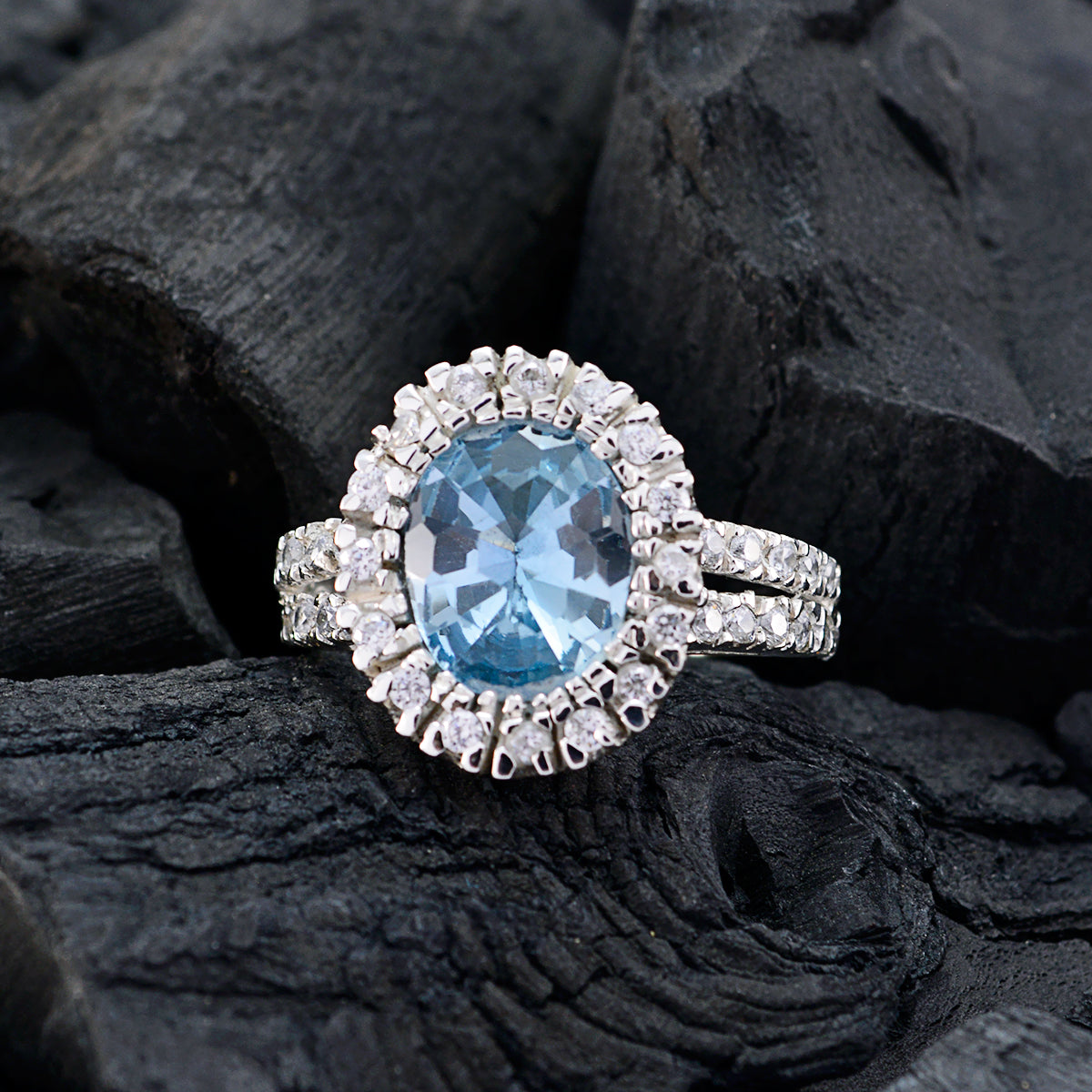 Ava Blue Halo Ring with Sparkling Gemstone Accents