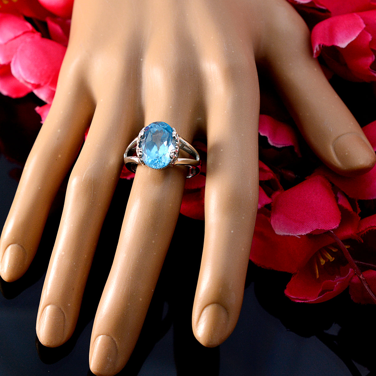 Hazel Blue Solitaire Gemstone Ring in Sterling Silver